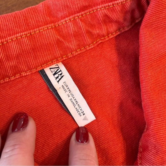 Zara Vibrant Red cropped women’s denim jean Jacket size xxl 100% cotton - Picture 2 of 6